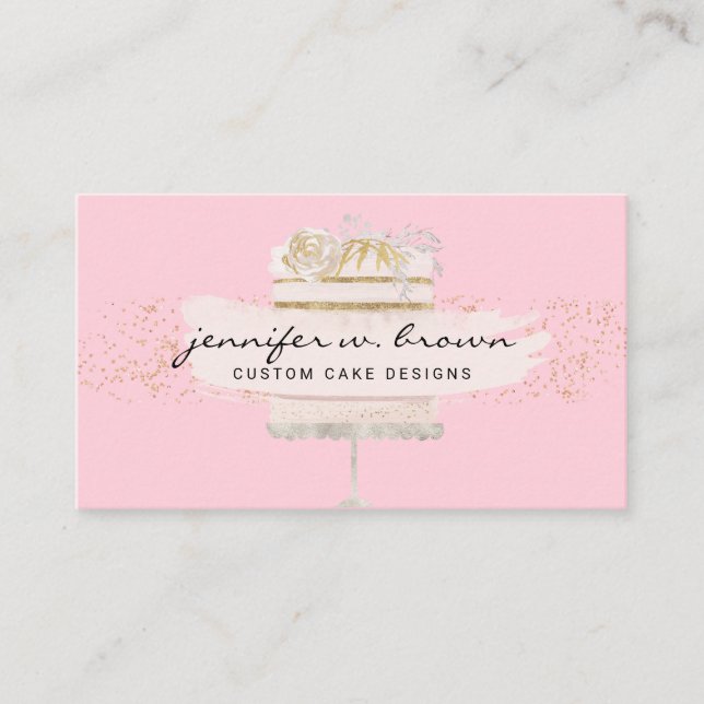 Millennial Pink Cake Bakery Pastry Patisserie Business Card (Front)