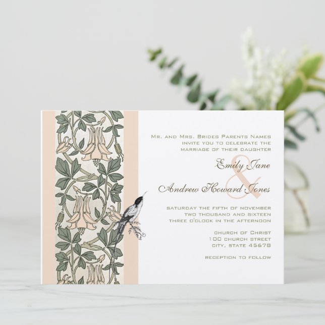 Millennial Pink Hummingbird Wedding Invitations (Standing Front)