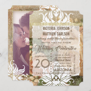 Millennial Pink Rose Gold Photo Wedding Invitation