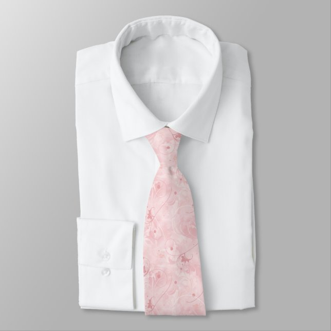 Millennial Pink Wedding Floral Pattern Tie (Tied)
