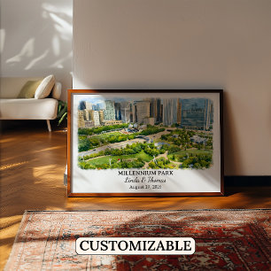 Millennium Park Illinois Poster Chicago Watercolor