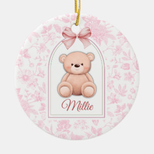 Millie Custom Pink Teddy Bear Nursery Design Ceramic Ornament