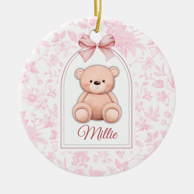 Millie | Custom Pink Teddy Bear Nursery Design  Ceramic Ornament (Front)