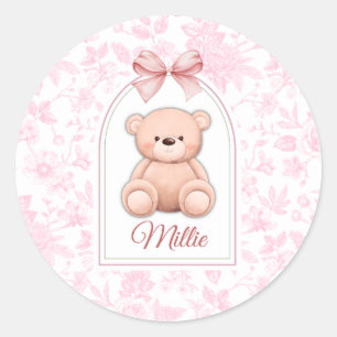 Millie   Custom Pink Teddy Bear Nursery Design  Classic Round Sticker