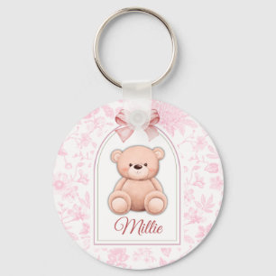 Millie Custom Pink Teddy Bear Nursery Design Key Ring