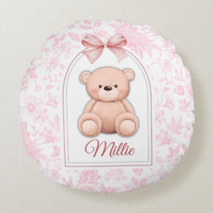 Millie Custom Pink Teddy Bear Nursery Design Round Cushion