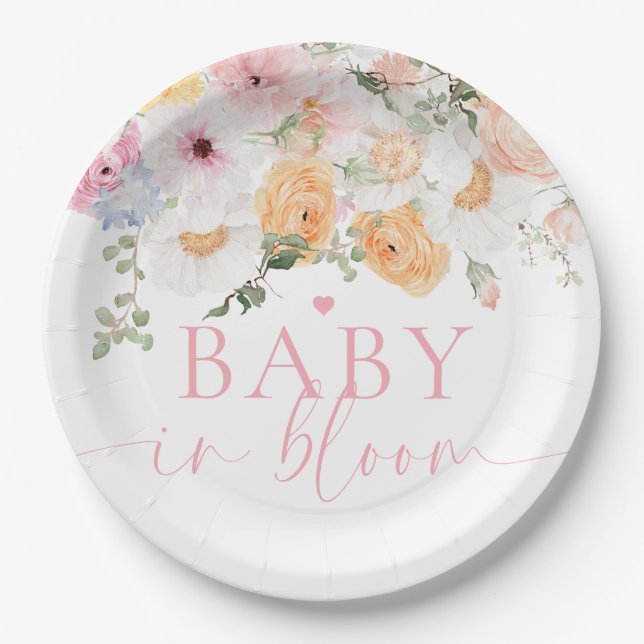 Millie Floral Baby In Bloom Baby Shower Paper Plate (Front)