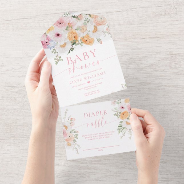 Millie Floral Baby Shower All In One Invitation (Tearaway)
