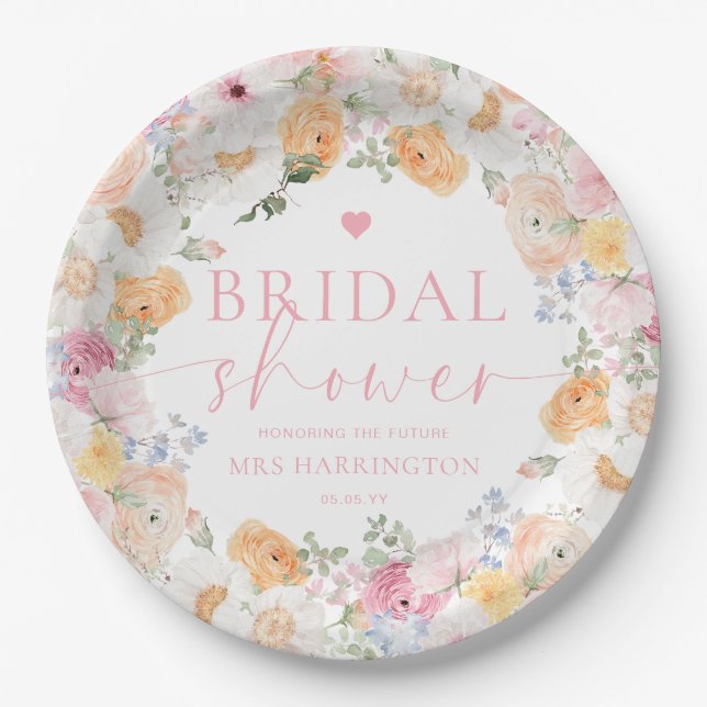 Millie Floral Bridal Shower Paper Plate (Front)