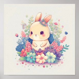 Millie Mae - Cute Bunny Sitting in Flowers Print
