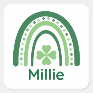 Millie Name Clover Boho Rainbow Square Sticker