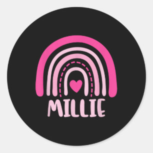 Millie Name Heart Cute Personalised Rainbow  Classic Round Sticker