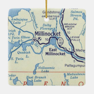 Millinocket ME Vintage Map Ceramic Ornament