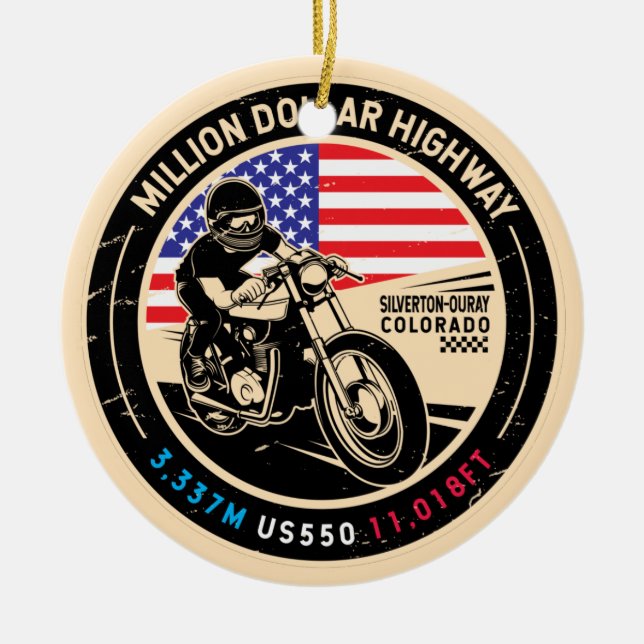 Million Dollar Highway Colorado Motorcycle Ceramic Ornament (Front)