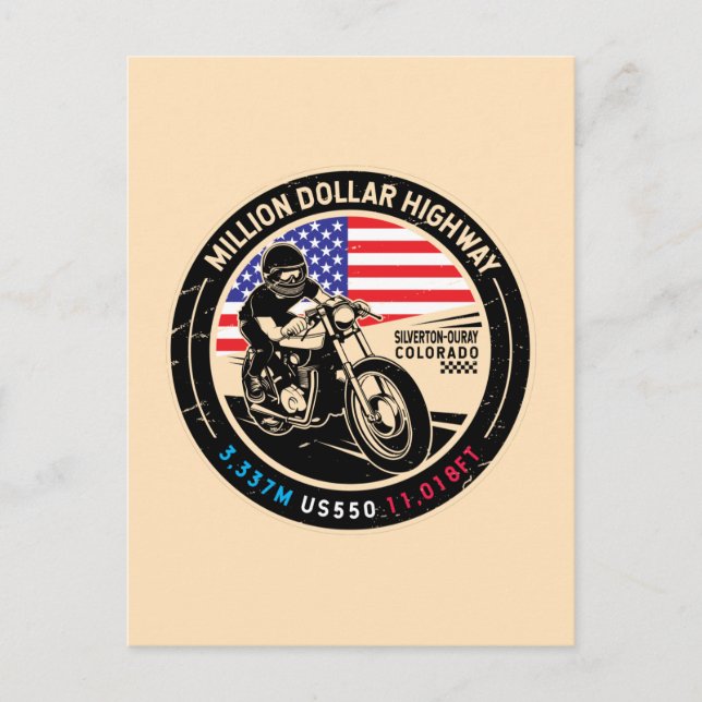 Million Dollar Highway Colorado Motorcycle Postcard (Front)