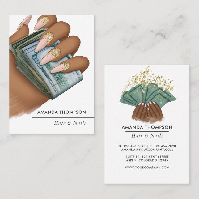 Millionaire Mindset Hair and Nails Beauty Salon Business Card (Front/Back)