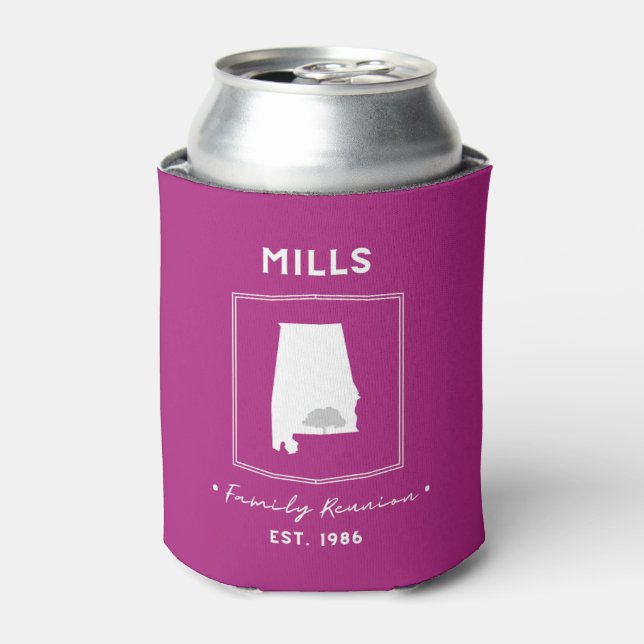 Mills Family Reunion 2025 Pink Can Cooler (Can Front)