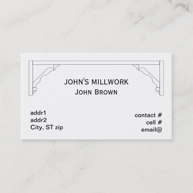 Millwork multi piece cornice moulding business card (Front)