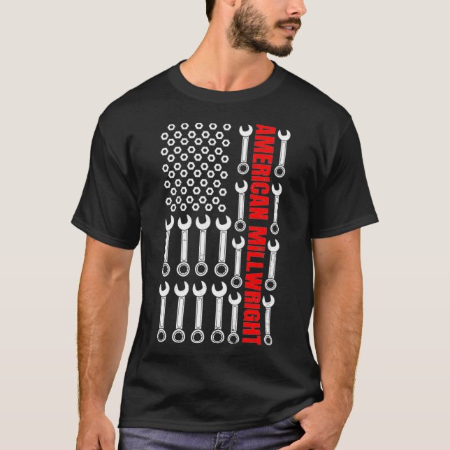 Millwright Design Patriotic US American Flag Gift  T-Shirt (Front)