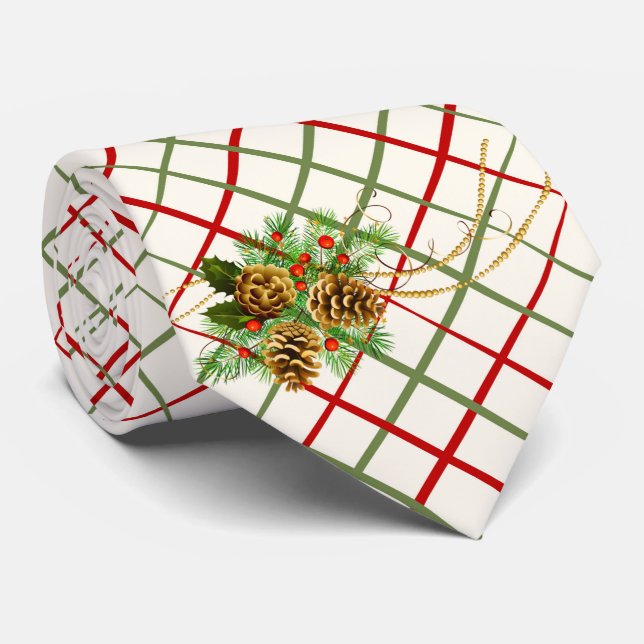Milo Christmas Holly And Pinecones Tie (Rolled)
