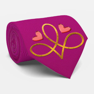 Milo Dale Hearts & Gold Design Pink Men's Necktie