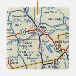 Milo Maine Vintage Map Ceramic Ornament