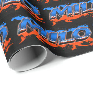 Milo Vorname Name Graffiti blue orange Wrapping Paper