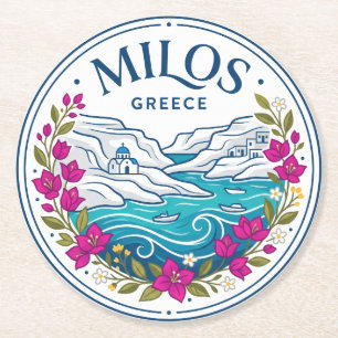 Milos Greece Round Paper Coaster