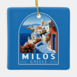 Milos Greece Travel Art Vintage Ceramic Ornament<br><div class="desc">Milos retro vector travel design. Milos or Melos is a volcanic Greek island in the Aegean Sea,  just north of the Sea of Crete.</div>