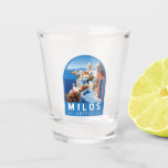 Milos Greece Travel Art Vintage Shot Glass<br><div class="desc">Milos retro vector travel design. Milos or Melos is a volcanic Greek island in the Aegean Sea,  just north of the Sea of Crete.</div>