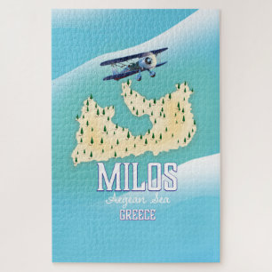Milos,Greek island Map travel poster art. Jigsaw Puzzle