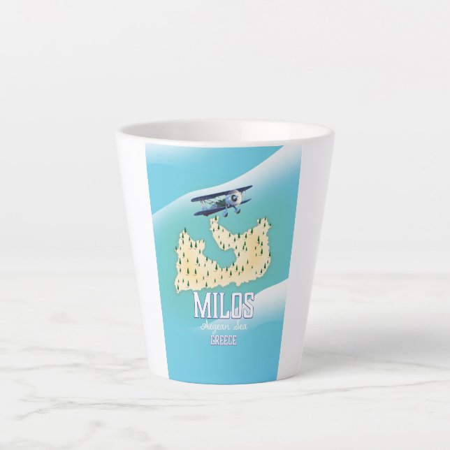 Milos,Greek island Map travel poster art. Latte Mug (Front)