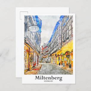 Miltenberg Germany Travel Watercolor Hand Drawn Postcard