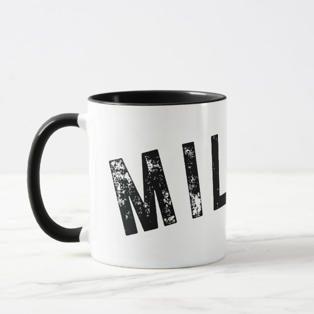 Milton MA Giant Rustic Print Mug (Left)