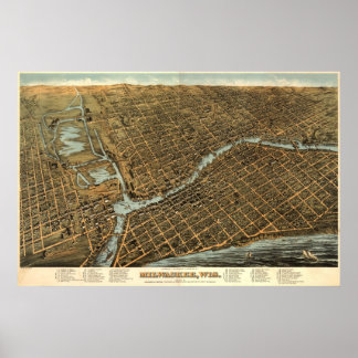 Milwaukee birdseye map - 1872 (Bailey) BigMapBlog Poster