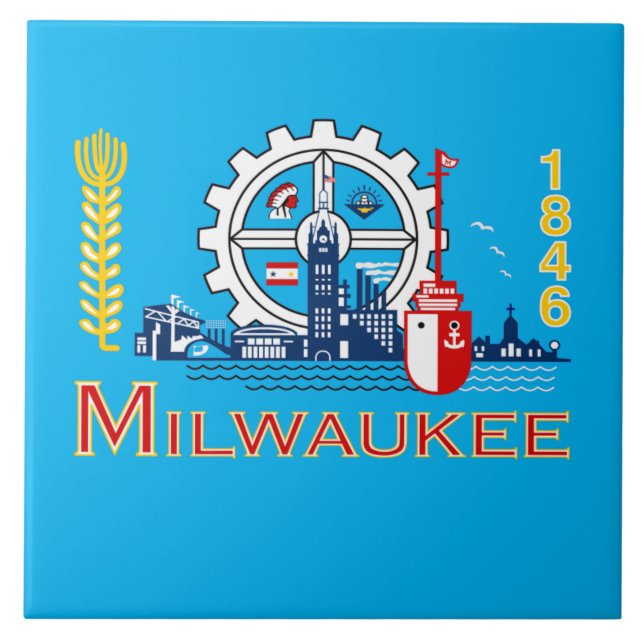 Milwaukee city flag ceramic tile (Front)