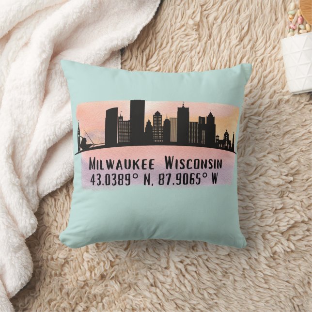 Milwaukee City Skyline Latitude and Longitude  Cushion (Blanket)
