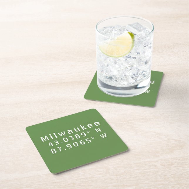 Milwaukee Latitude Longitude Square Paper Coaster (Insitu)