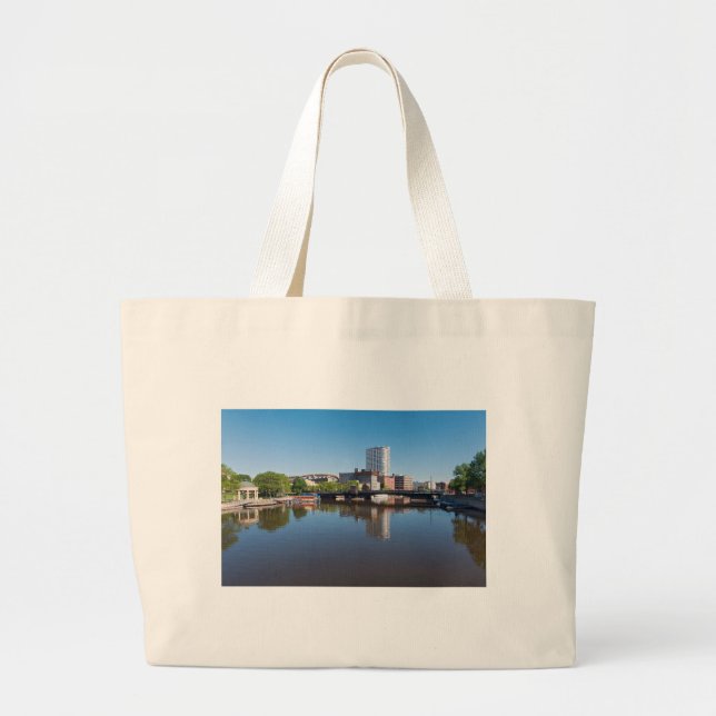 milwaukee riverfront and state street bridge  large tote bag (Front)