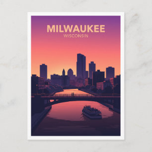 Milwaukee Riverwalk and Downtown Skyline Wisconsin Postcard