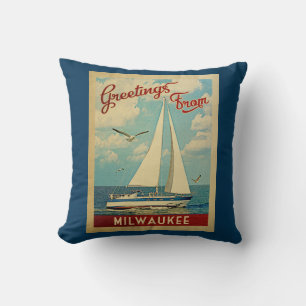 Milwaukee Sailboat Vintage Travel Wisconsin Cushion