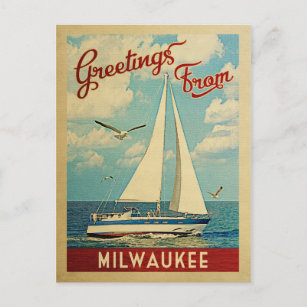 Milwaukee Sailboat Vintage Travel Wisconsin Postcard