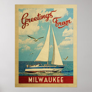 Milwaukee Sailboat Vintage Travel Wisconsin Poster
