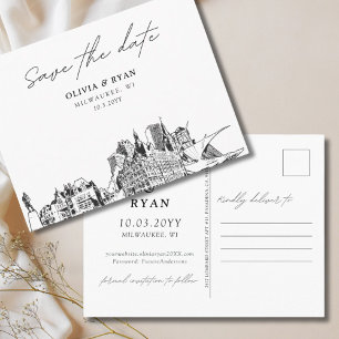 Milwaukee Save the Date Postcard Elegant Wedding