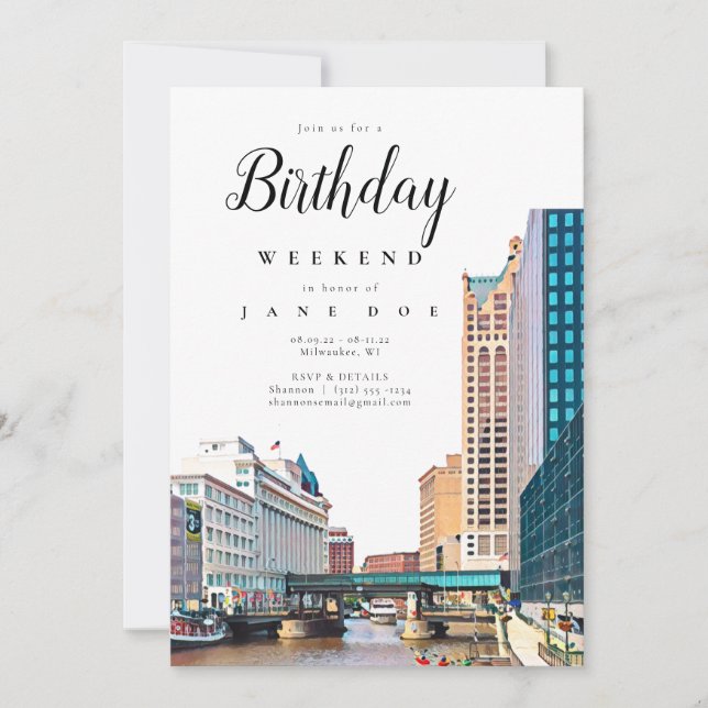 Milwaukee Skyline Birthday Weekend Invitation (Front)