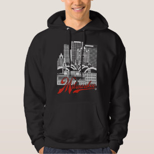 Milwaukee Skyline Squared  White+red On Black Hoodie