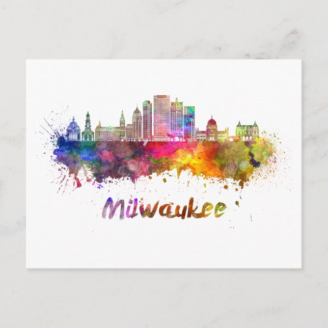 Milwaukee V2  skyline in watercolor Postcard (Front)