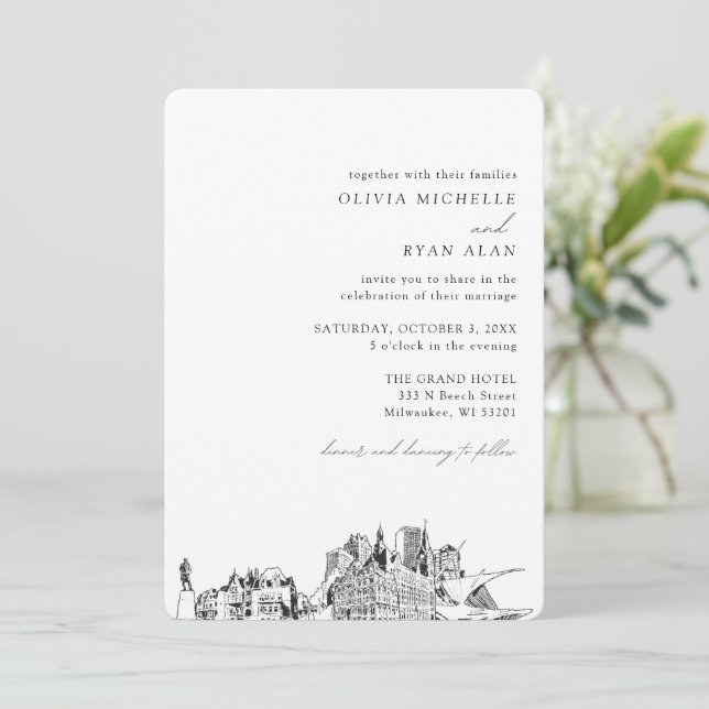 Milwaukee Wedding Elegant Skyline Invitation (Standing Front)