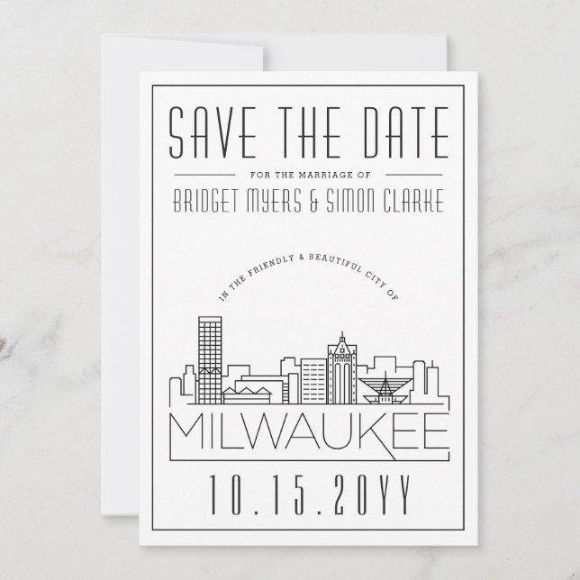 Milwaukee Wedding | Stylised Skyline Save the Date Invitation (Front)
