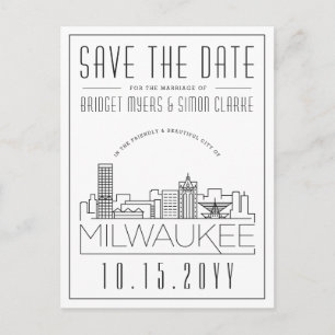 Milwaukee Wedding Stylised Skyline Save the Date Postcard